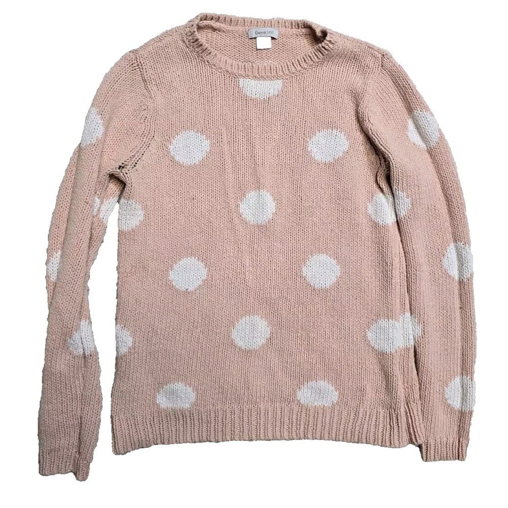 garnet hill Women's Sweater XS Pink White Dots